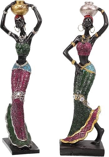 DOITOOL 2 piezas de decoración de belleza africana, muñecas negras, decoración del hogar, estatua de dama africana, figuras afroamericanas,