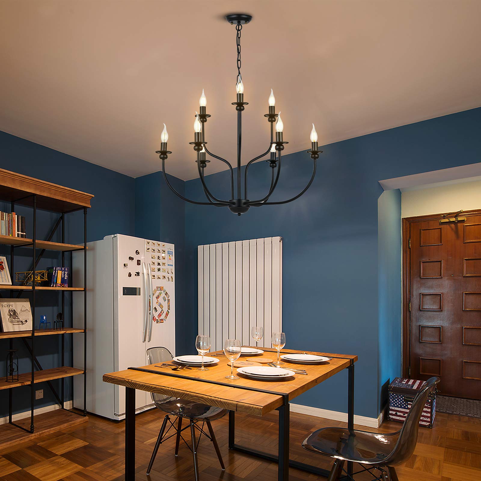 Lustre de ferme noir réglable pour éclairer grand séjour