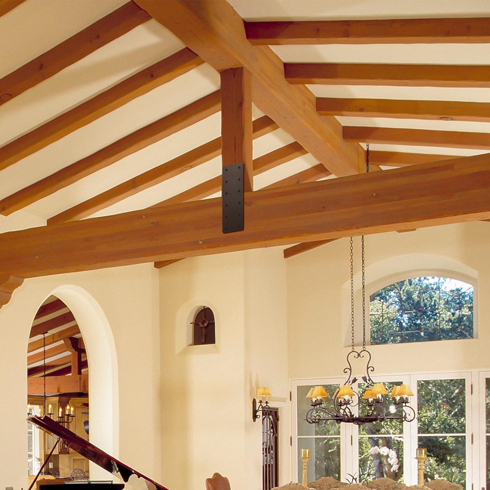 4 placas de acero rectas, 15.7 x 5 pulgadas, placa de reparación plana resistente con soportes de pérgola con recubrimiento en polvo, soporte de armadura, soporte de reparación de conectores de