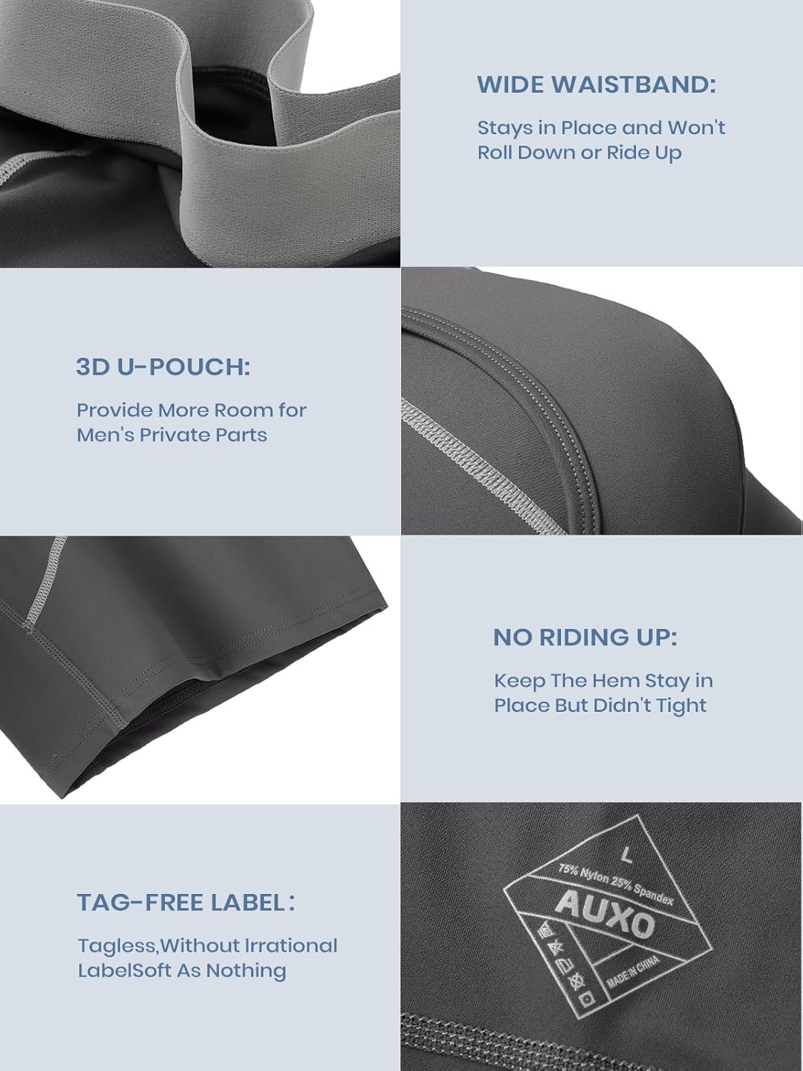 Auxo Long Boxer Briefs for Men Performance Anti Chafing Underwear with Fly Athletic Long Leg Boxer Briefs for Men Pack - Image 4