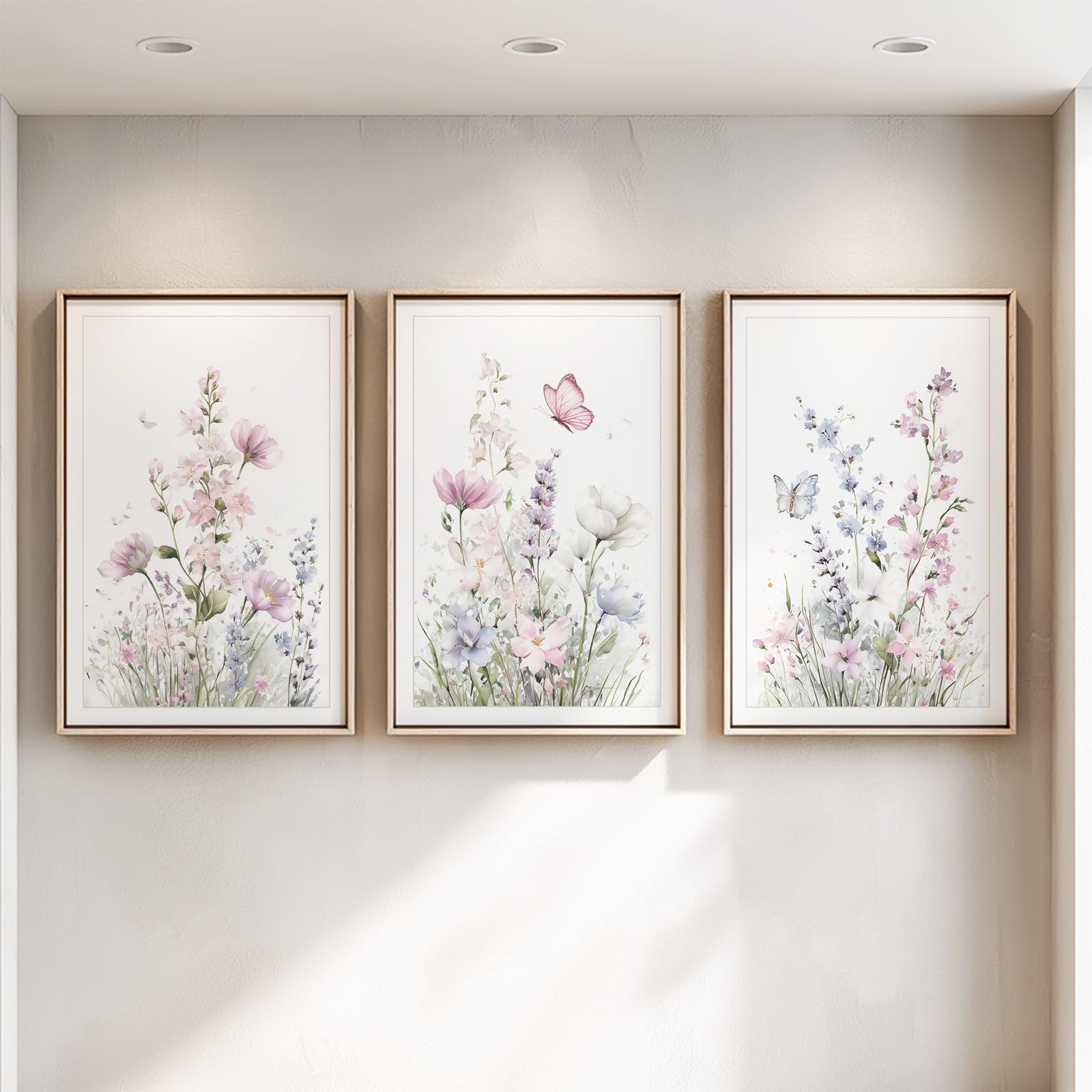 Générique 3 Pièces Botanique Floral Tableau Decoration Murale, Impression sur Toile Frais Fleur Herbe pour Maison Déco, Toile Peinture Affiche Chambre Bureau 50 x 70 cm