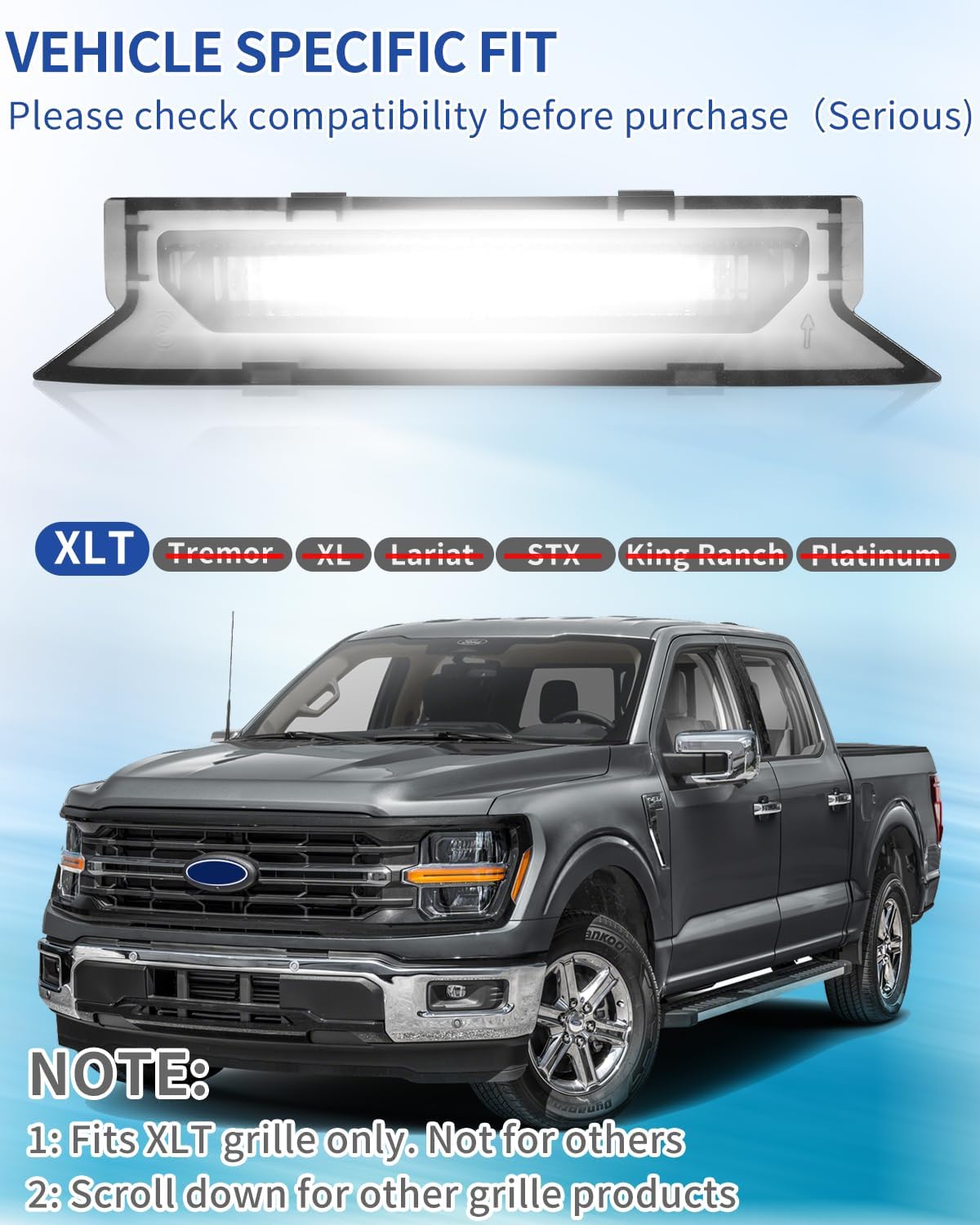 LED Front Grill Light for 2024 2025 2026 Ford F150 XLT Accessories,Direct-Snap Bumper Grille Insert Lights Bar Off-Road Look (White)