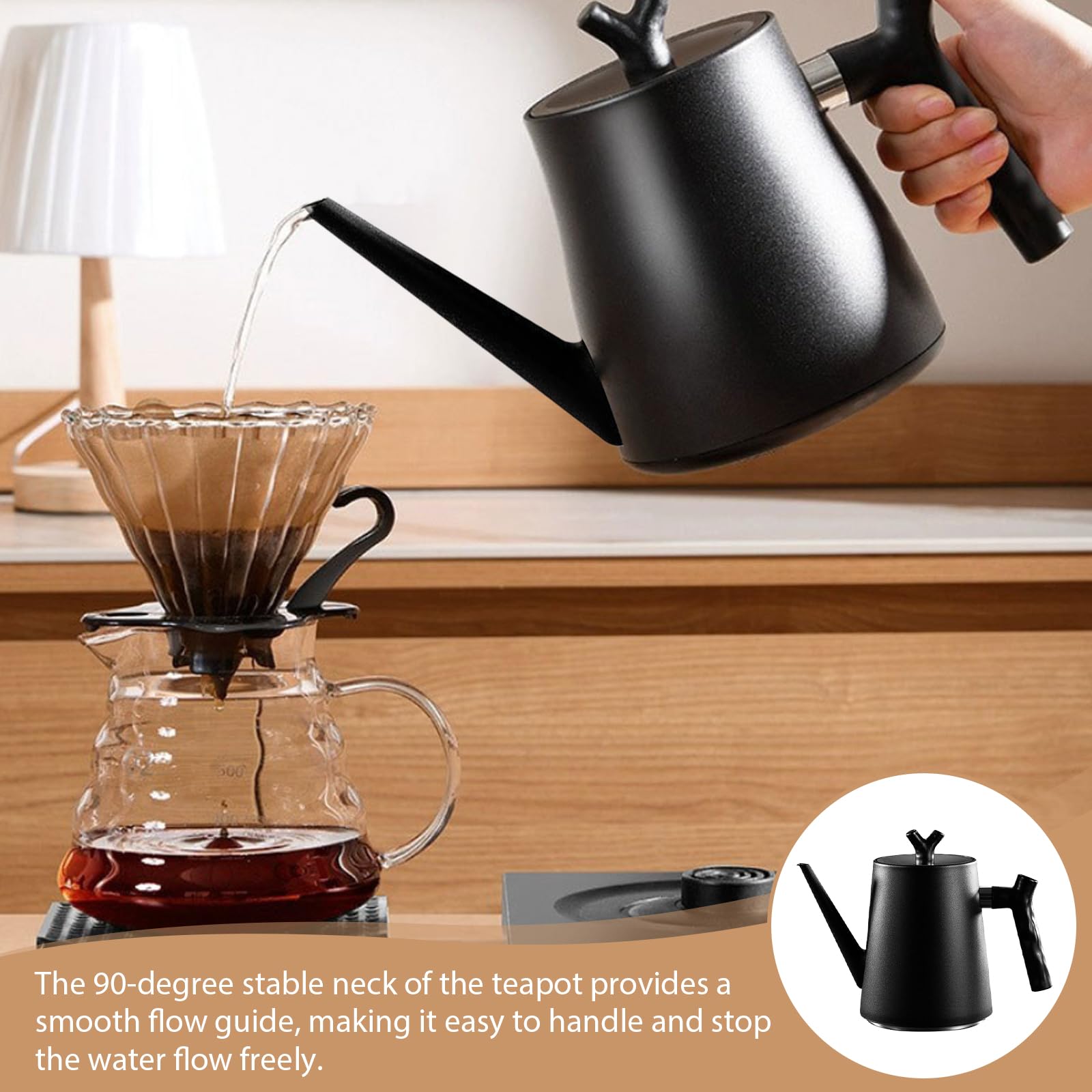 1.5L Teekanne mit Siebeinsatz, Doppelwandig Isolierte Edelstahl Teekannes, Schwarzer Teekanne mit Hitzebeständigem Griff, Thermo Teekannen Isolierkanne Thermoskanne Tee für Tee Teebeutel Kaffee