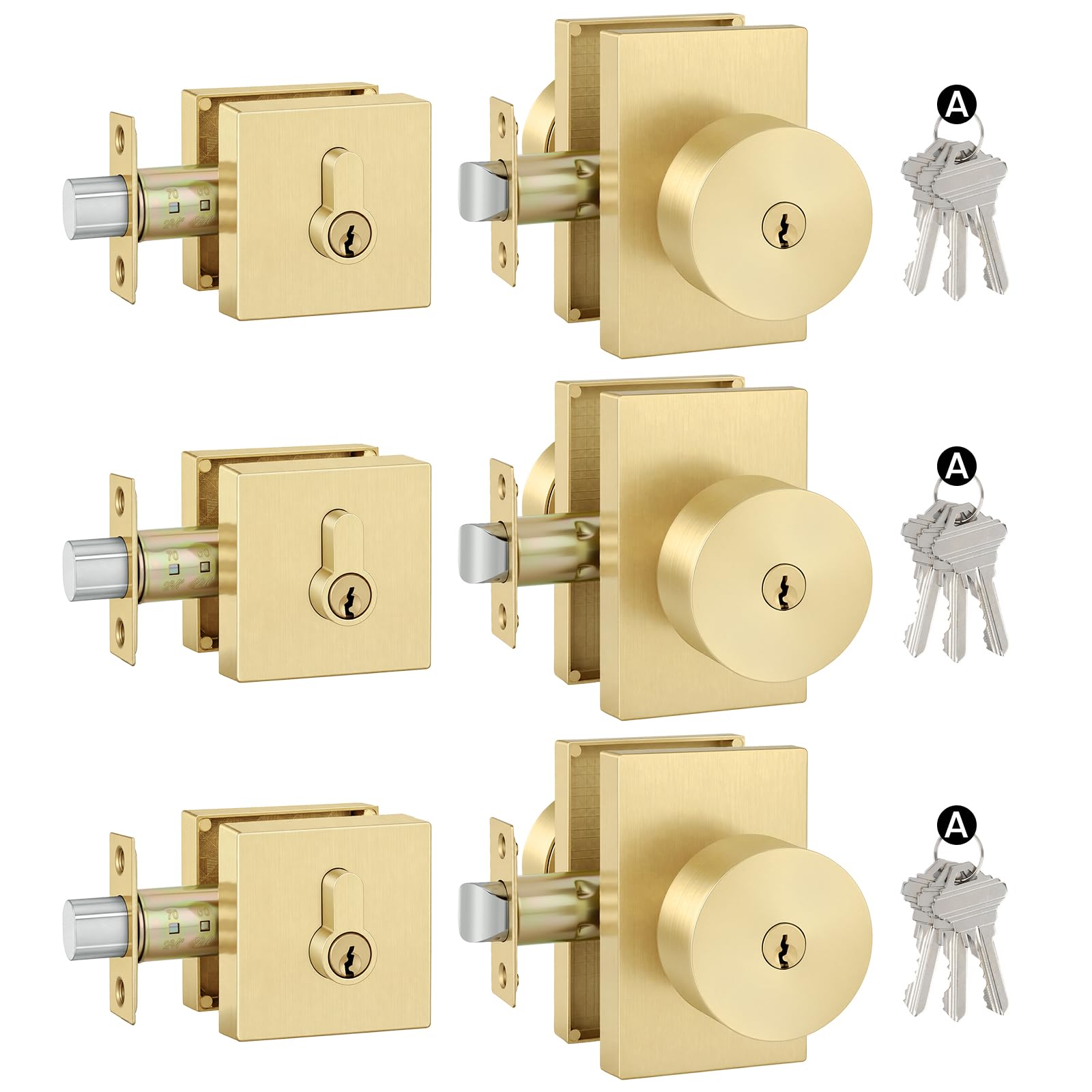 Brushed Gold Door Lock Set - Keyed Alike & Deadbolt -9 Brushed Gold Door Lock Set - Keyed Alike & Deadbolt -9