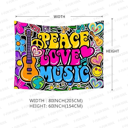 Miniatura 5 de F-FUN SOUL Tapiz de amor de la paz Groovy, 80 x 60 pulgadas, tapices de música de los años 70, tapices psicodélicos de arte para colgar en la pared