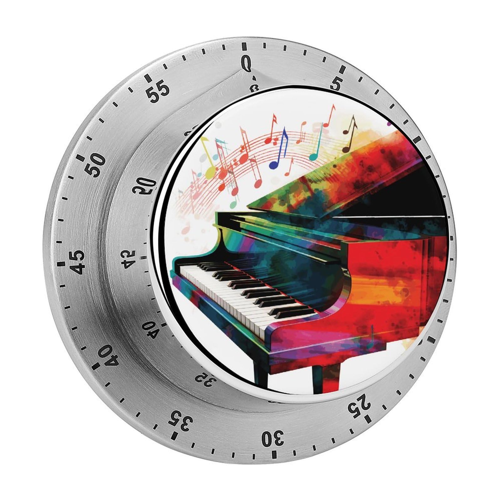 Colorful Piano Keyboard Music Timer Exquisite Stainless Steel Body Mechanical Desk Timers 60 Minutes Visual Countdown Timers with Magnetic Backing Loud Alarm Kitchen Timer for Cooking