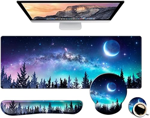 DOOKE Alfombrilla de escritorio, juego de soporte de muñeca para videojuegos, 4 en 1 XXL, alfombrilla de mouse grande + reposamuñecas para teclado,