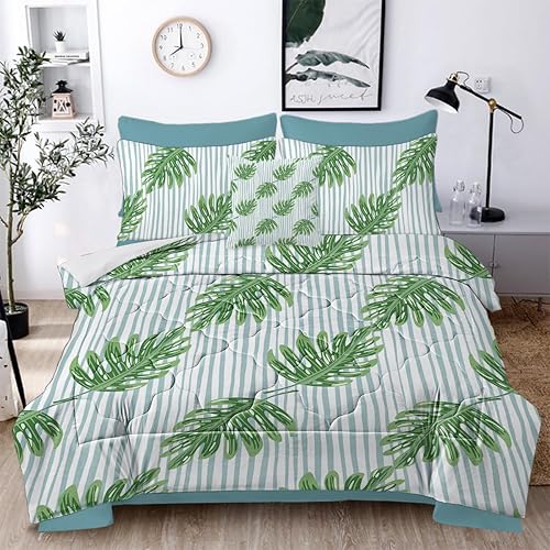 Miniatura 8 de BEDMUST Juego de edredón de plantas tamaño individual, 8 piezas de cama en una bolsa, juego de ropa de cama de Monstera Azure Azure, juego de