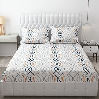 FRESH FROM LOOM Bedsheet King Size Microfiber Bed Sheet For Double Bed Floral Design Bed Spread With 2 Pillow Covers Wrinkle Free Hypo-Allergenic Bedsheets/Bedcover(90X95 Inches White),144 TC