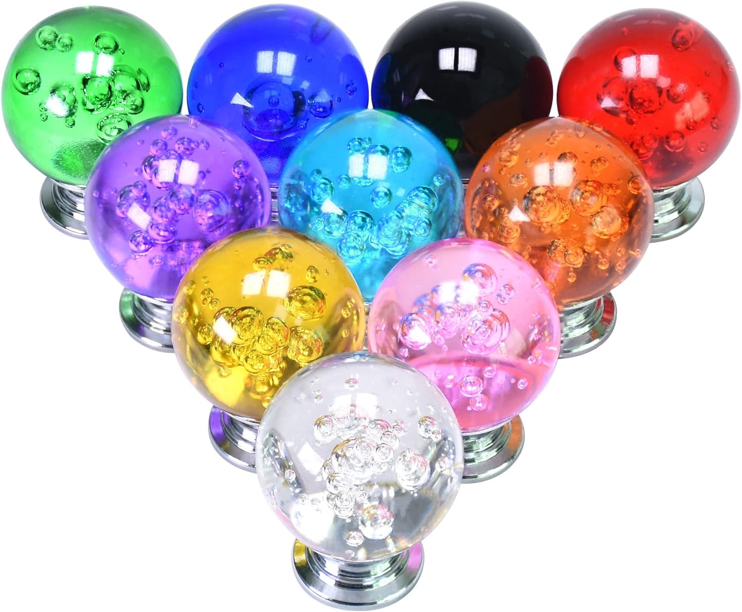 10 PCS Colorful Cabinet Knobs Round Glass Bubbles Knobs 30mm Smooth Drawer Pulls Handle for Home, Cabinet, Drawer and Dresser with 3 Different Size Screws