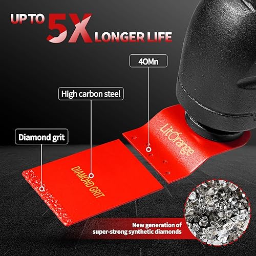 Miniatura 10 de Litorange 6 cuchillas oscilantes de diamante, multiherramienta oscilante, hojas de sierra de diamante para extracción de lechada, corte al ras y