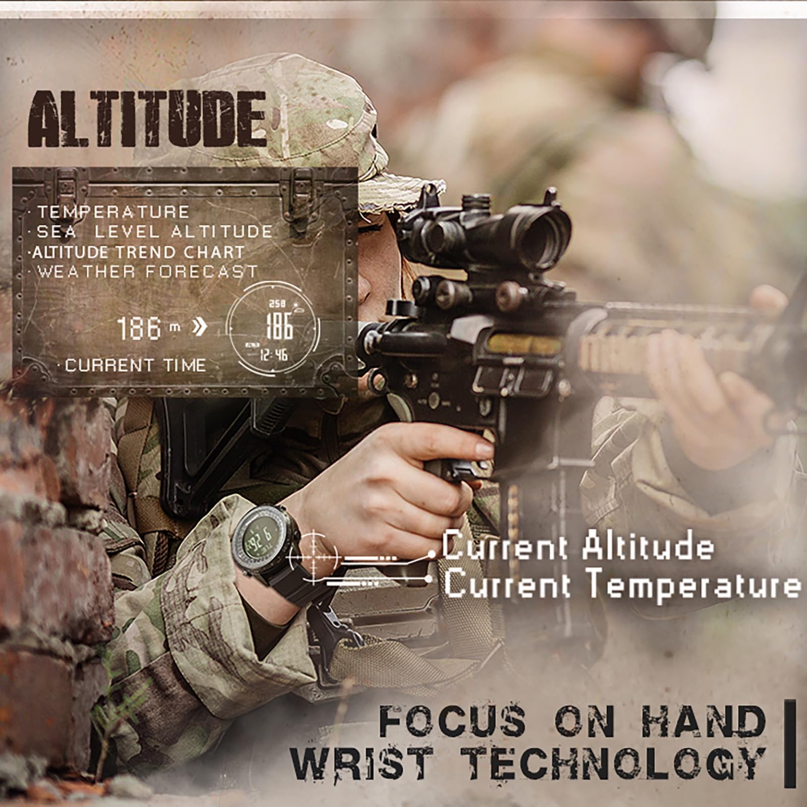 findtime Militär Uhr für Herren mit Kompass Schrittzähler Höhenmesser Barometer Digitale Sportuhr 5ATM Wasserdicht Nylon Armbanduhren Schwarz