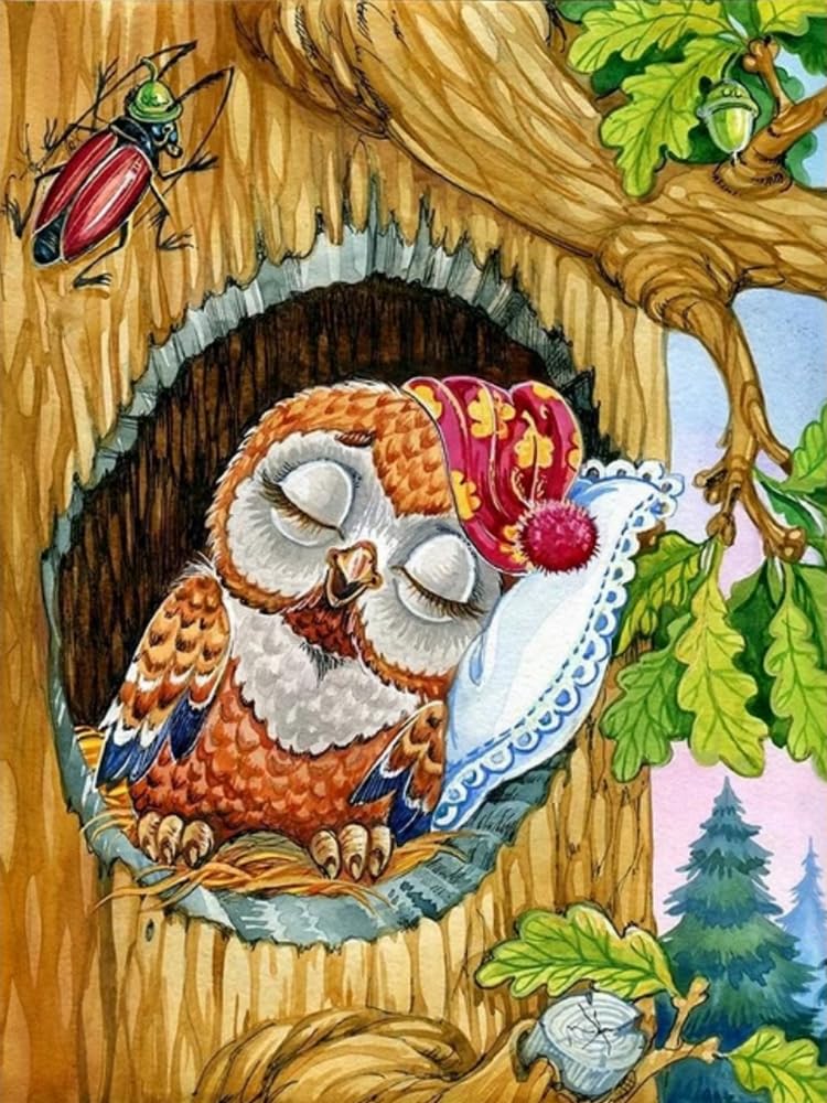 Brennora Embroidery Cross-Stitch Kits for Adults Beginners Pre Printed Cross Stitch Kit 11CT Needlework Arts and Crafts for Home Decor Tree Hole Owl 16x20 inch