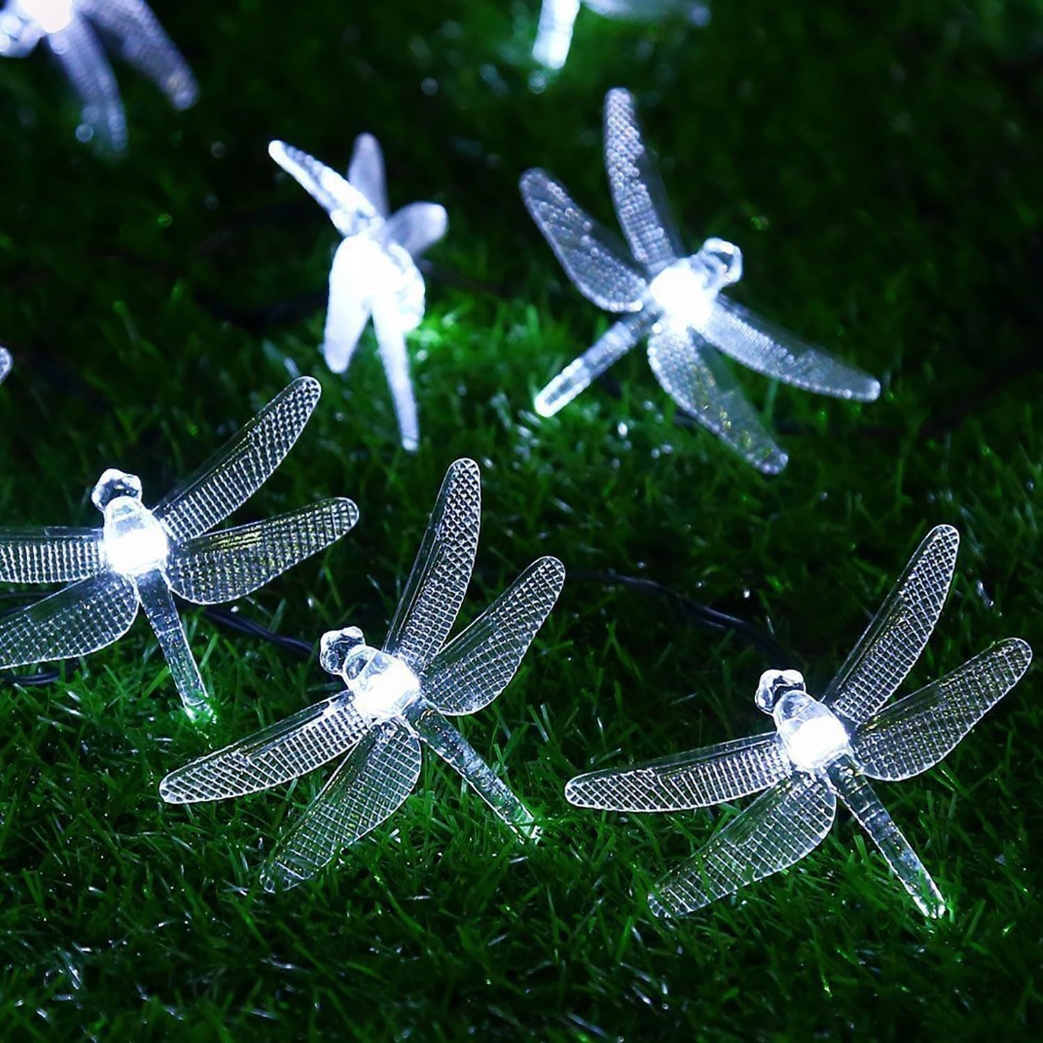 KINGCOO 30LED Dragonfly Solar Fairy Decorative String Lights Birthday Party Wedding Christmas for Indoor Bedroom Outdoor Home Garden Summer Valentine's Day Decoration (6M White)