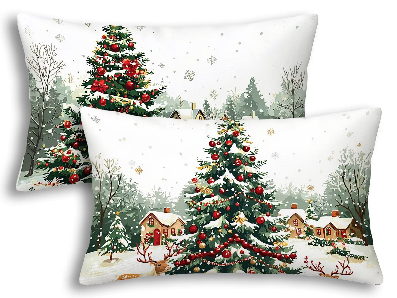 Taie oreiller 40x80 hiver lot de 2 housse coussin rectangulaire Noël salon
