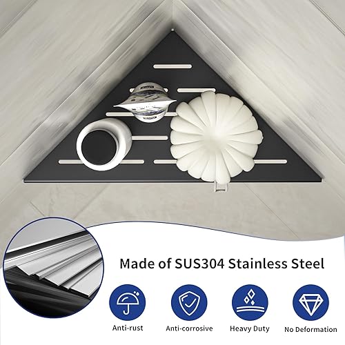 Miniatura 9 de Estante esquinero de ducha, estantes de baño de acero inoxidable 304 con diseño de ranura para pared de azulejos, soporte empotrado para champú para