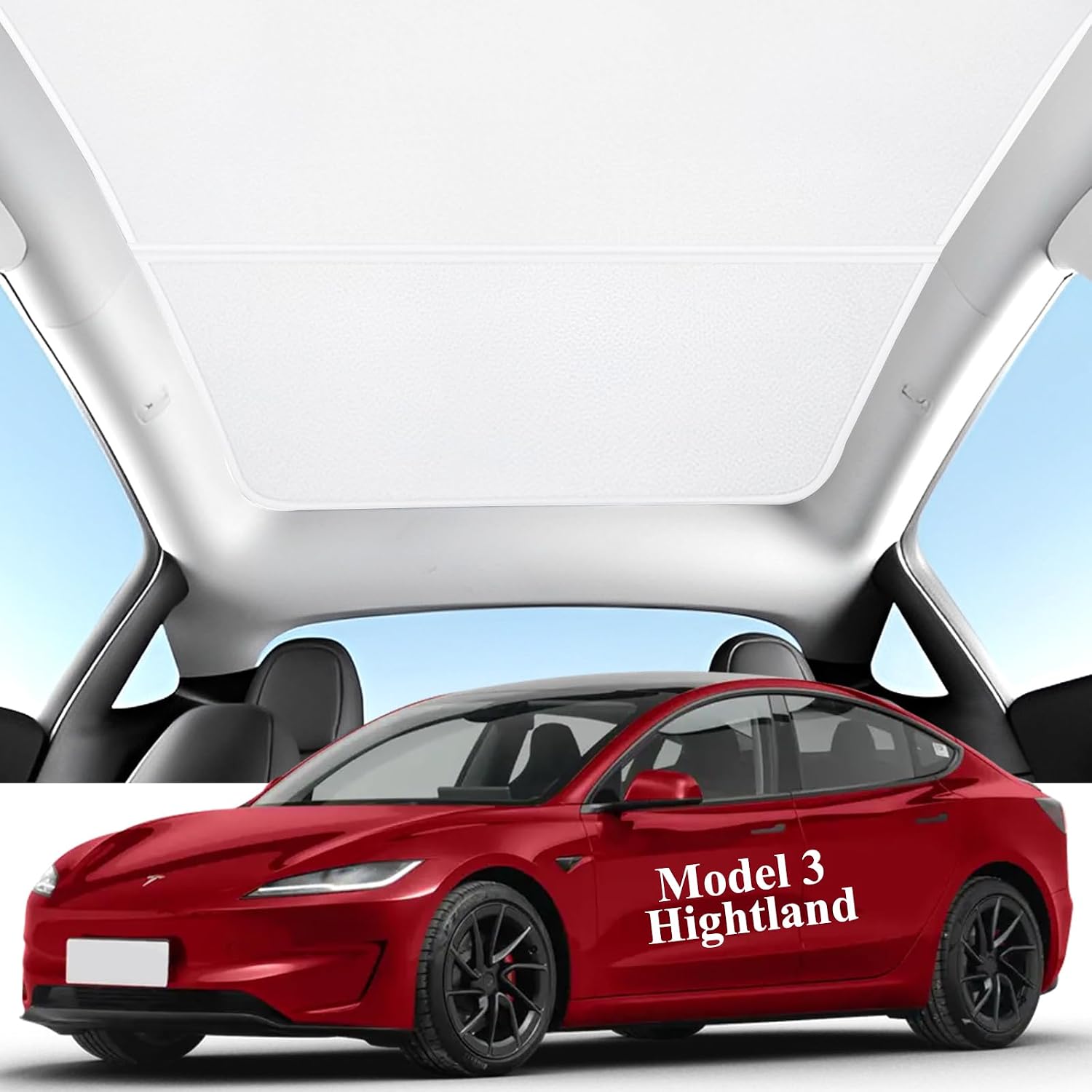 Roof Sunshades for Model 3 Highland,Heat Insulation Block UV Suede Glass Sunroof Shade for Teals Model 3(2023-2025),No Sag Nano Ice Crystal Coatings Glass Sunshade,Foldable Tesla Accessories White