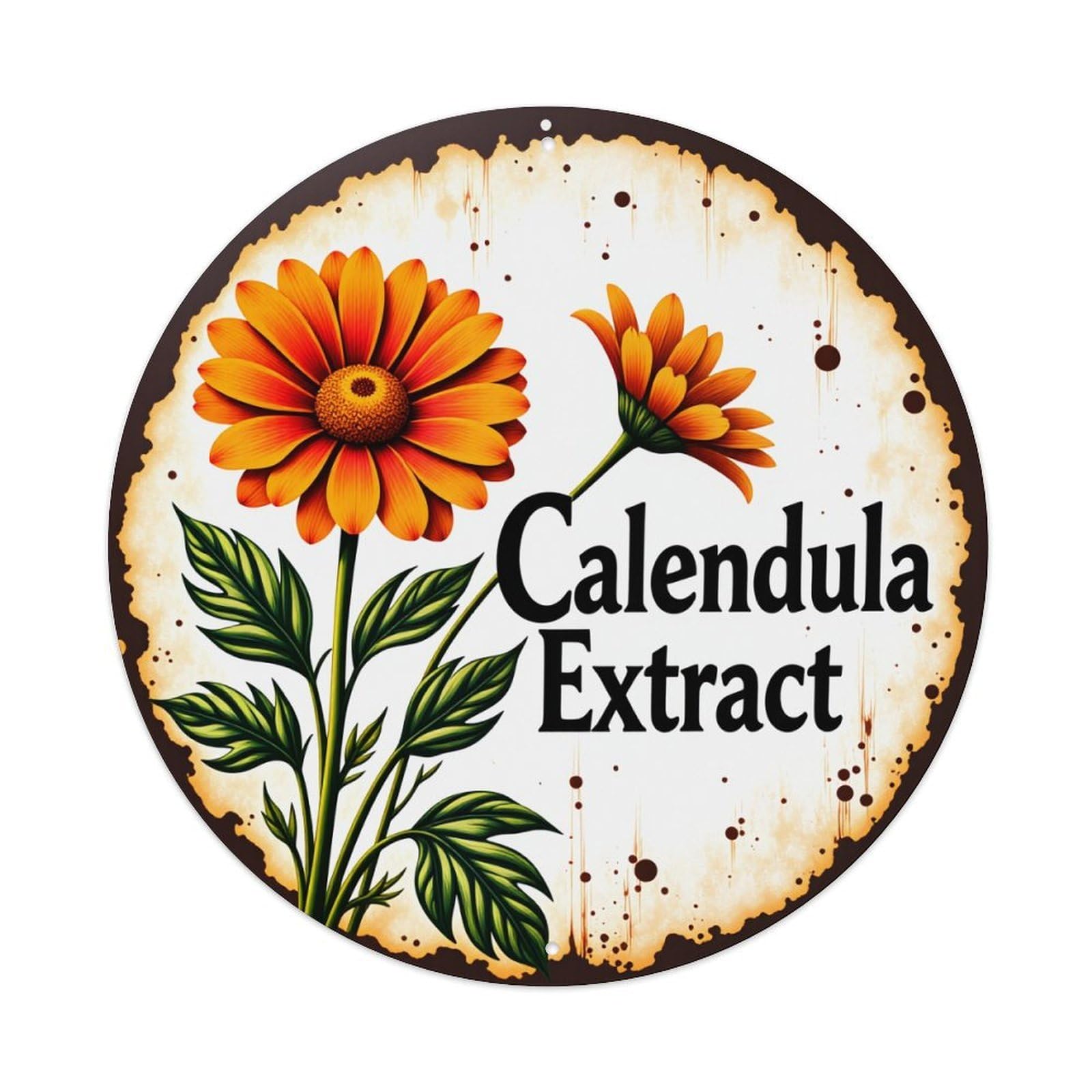 Calendula Flower Extract Label Design Round Tin Sign Vintage Style Metal Sign Home Bar Garden Wall Plaque Decor Metal Poster 8x8 Inch