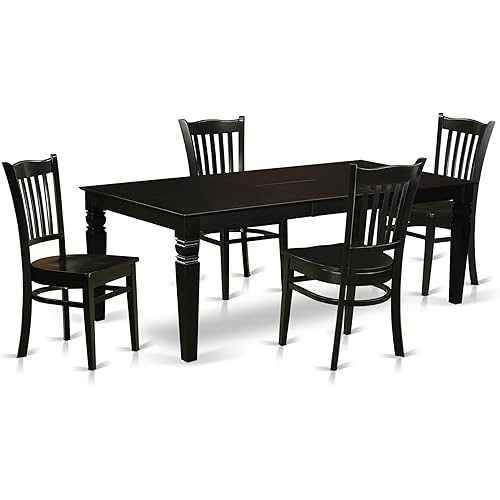 East West Furniture LGGR5-BLK-W 5 Piece Dining Room Furniture Set Includes a Rectangle Kitchen Table with Butterfly Leaf and 4 Dining Chairs, 42x84 Inch, Black