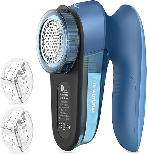 BEAUTURAL Fabric Shaver and Lint Remover, Sweater Defuzzer with 2-Speeds, 2 Replaceable Stainless Steel Blades, Battery Operated, Remove Clothes Fuzz, Lint Balls, Pills, Bobbles