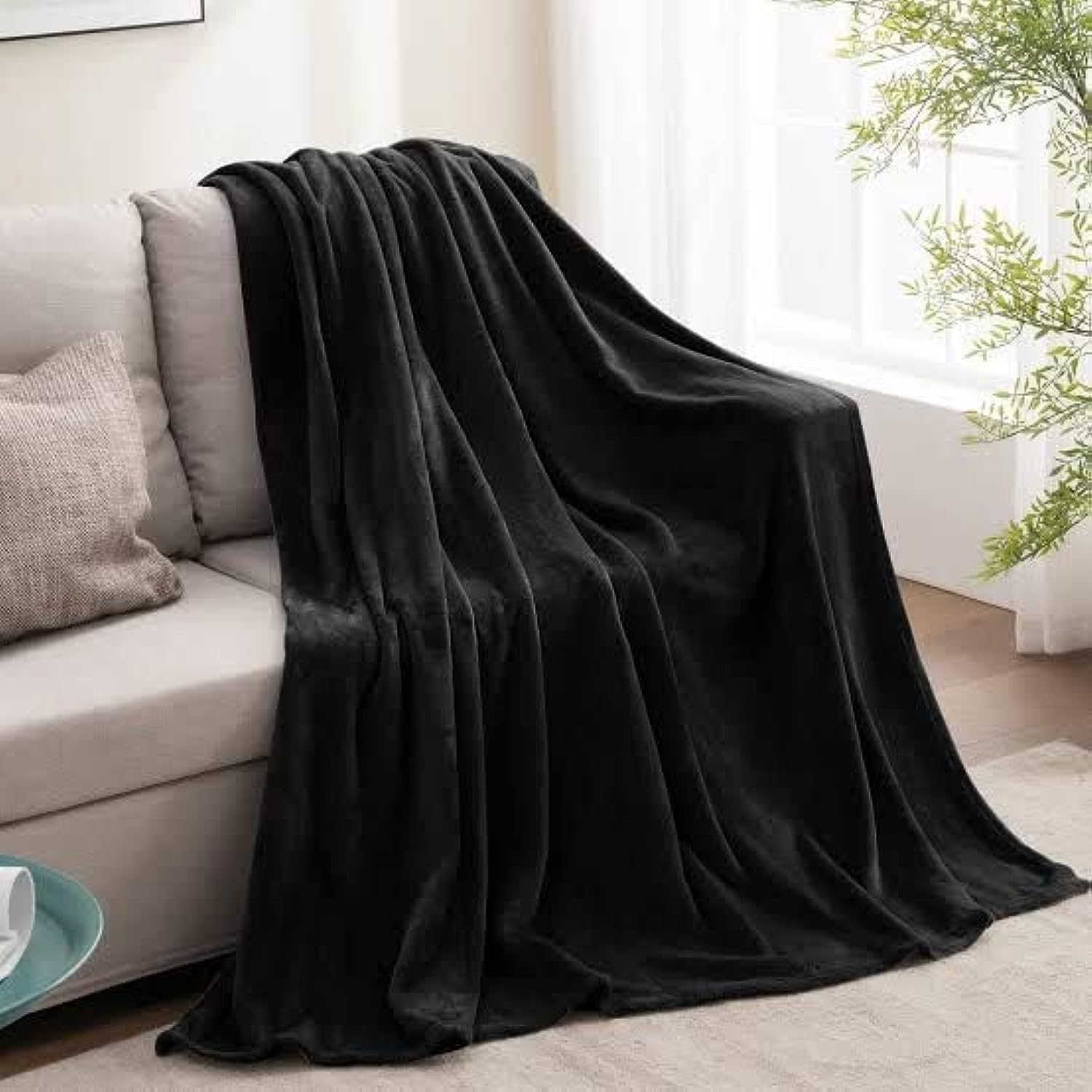 Fleece Blanket 200x230 for Bed - Sofa fleece blanket bed throw (Black)