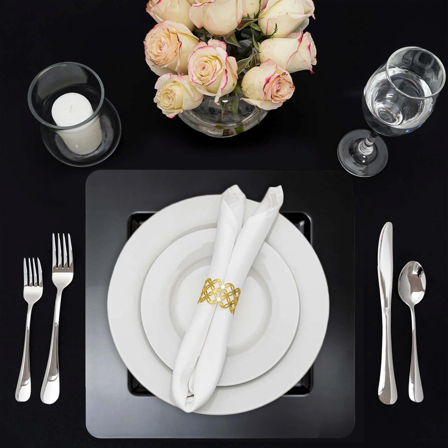 Simply Elegant Set of 12 Square Plastic Charger Plate | Service Plate for Parties, Dinner, Weddings, Quinceaneras and Events | 13 inch Diameter | Black- Gloss Finish