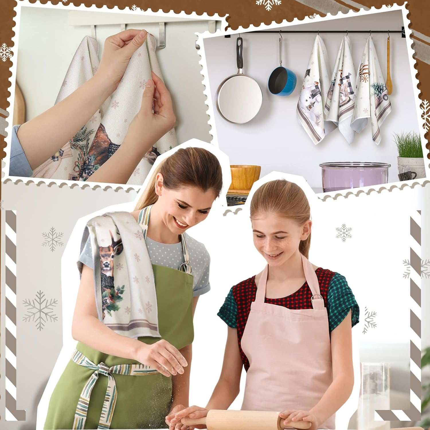 Geyoga 6 Pcs Christmas Kitchen Towels Snowman Christmas Dish Hand Towels Absorbent Xmas Truck Reindeer Vintage Tea Dishcloths for Winter Holiday Bathroom Decor Housewarming Gifts, 16 x 24 Inch - Image 2