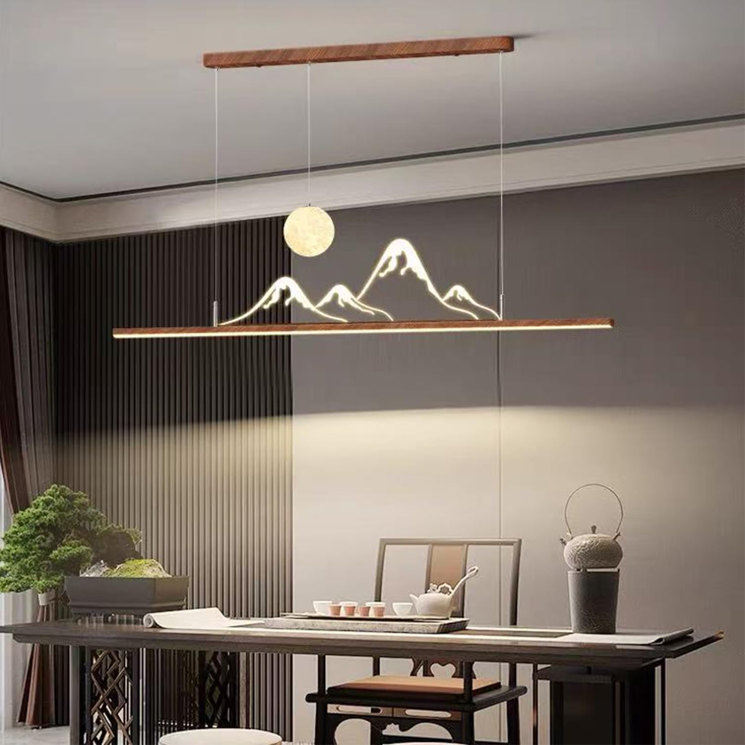 Bellastein LED Pendant Light Dining Table Pendant Lamp, Modern LED Chandelier, Linear Design Dimmable with Remote Control, Height Adjustable Hanging Kitchen Light for Living Room Bar Office (100cm)