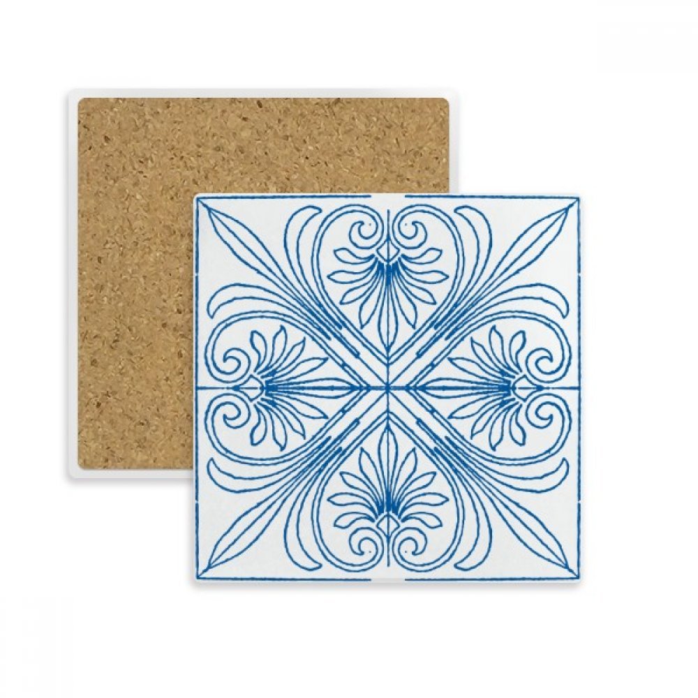 Dessous de verre carré bleu en pierre absorbante style Talavera, lot de 2 supports de tasse chic