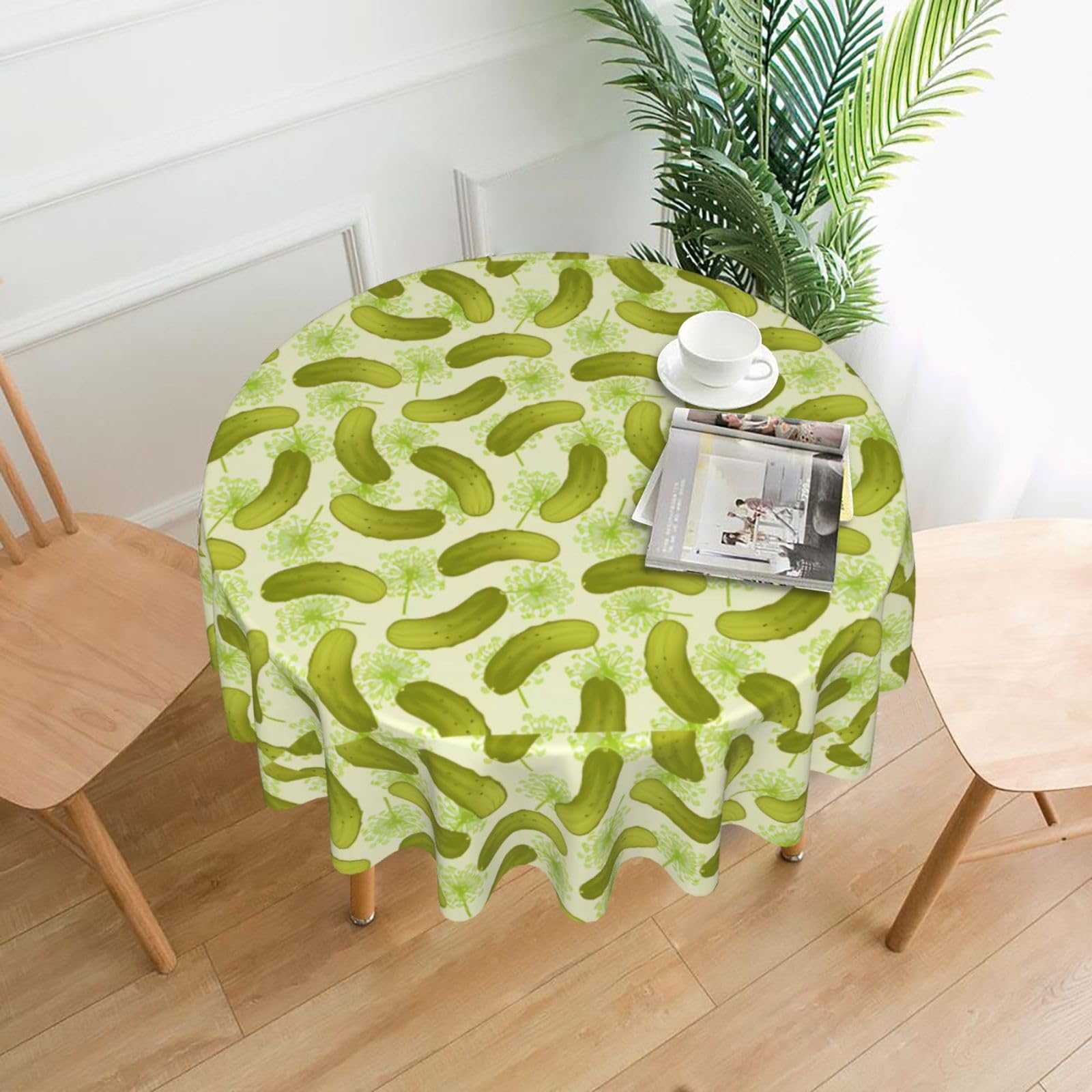 WHJSHOP Sushi Dill Pickles Prints Round Decorative Tablecloth 60in – High-Grade Polyester Throw Cover for Dining Table Protection & Elegant Home Decor
