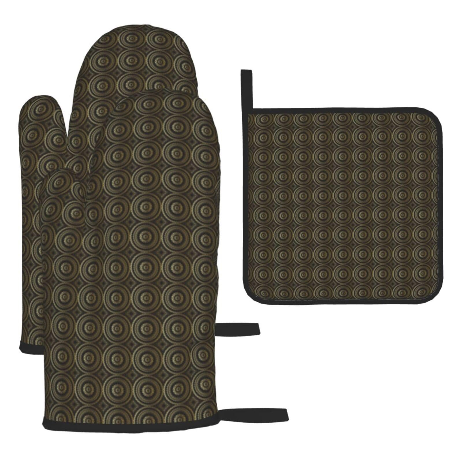 Circle Print Oven Mitts Kitchen Gloves Set Everyday Baking Grilling Microwaving Cooking Gift