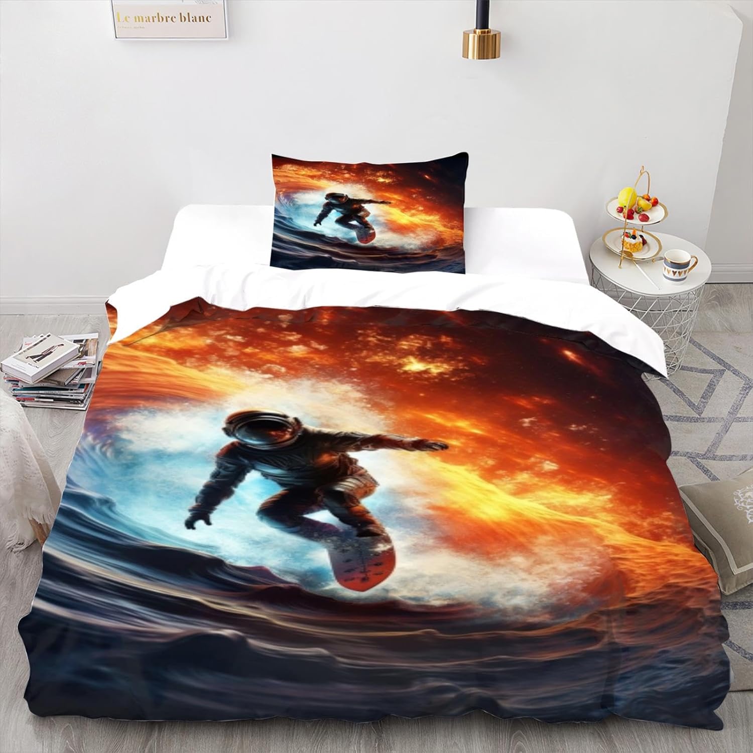 flapperons Space Surfer 3D Duvet Cover Soft Comfortable Duvet Cover Breathable Duvet Cover