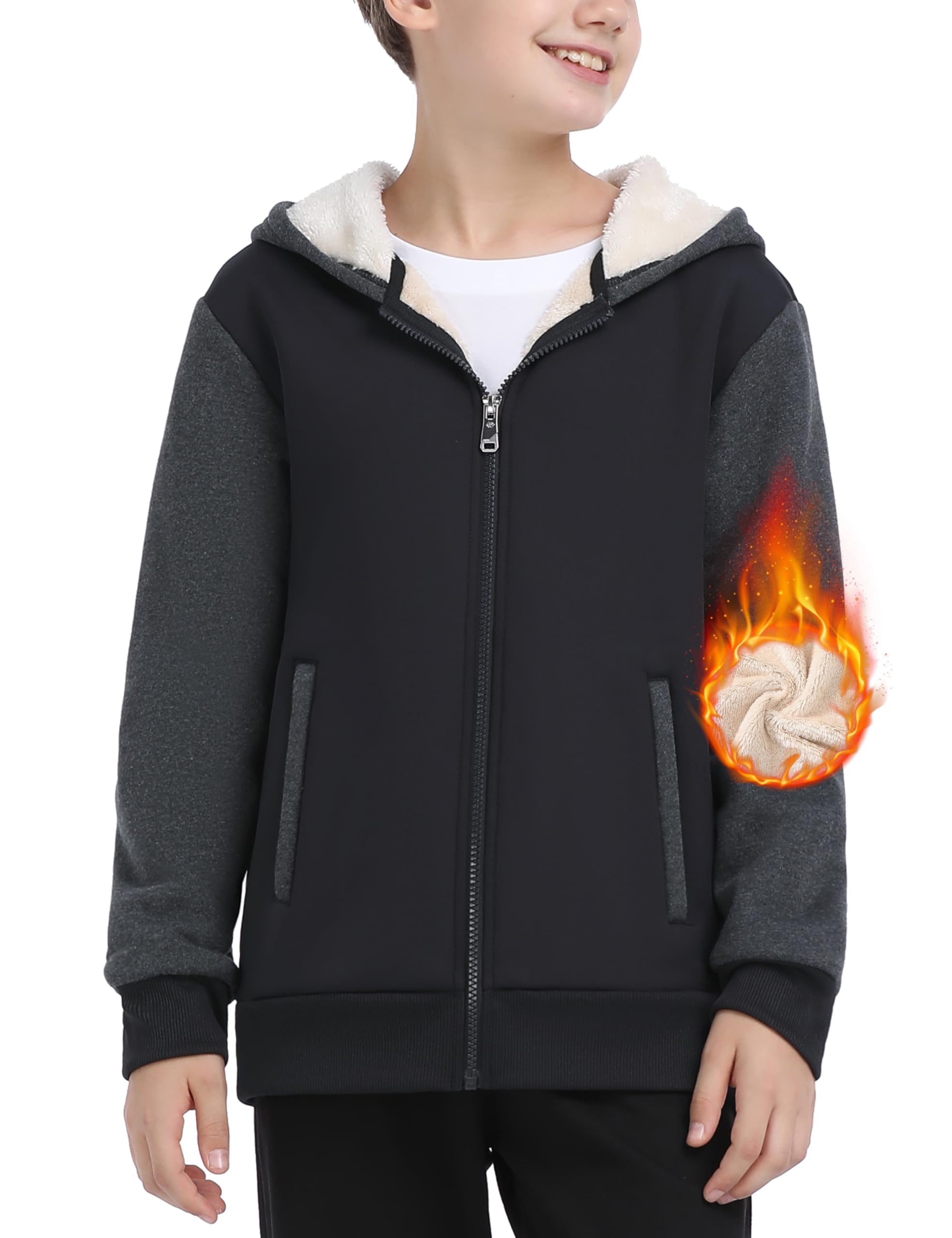 MoFiz Sweatjacke Jungen Winterjacke mit Kapuze Warm Gefüttert Kinder Langarm Kapuzenjacke Voller Reißverschluss Fleecejacke Hoodie