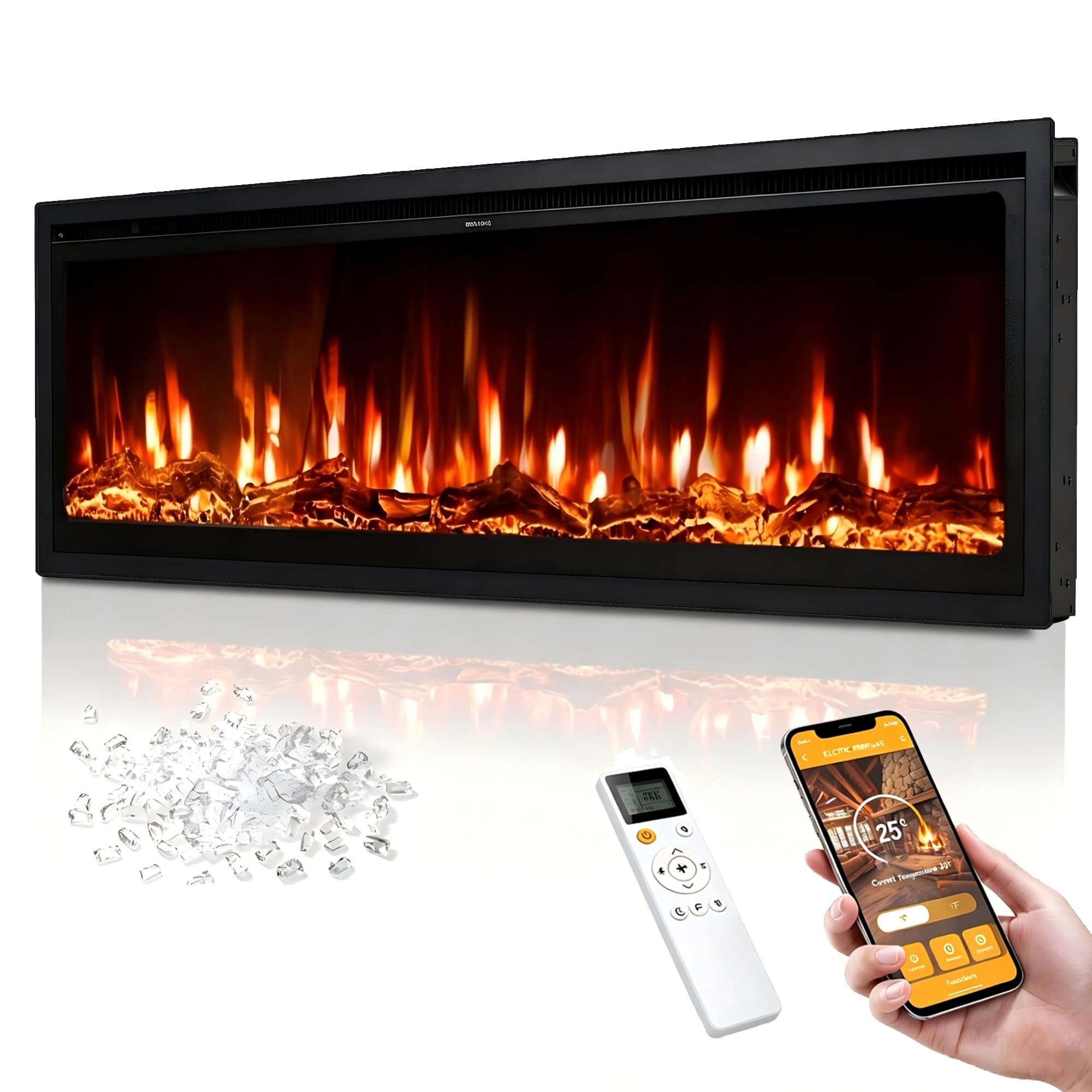 INMOZATA Electric Fire for Media Wall 42"/106cm with Smart App Control
