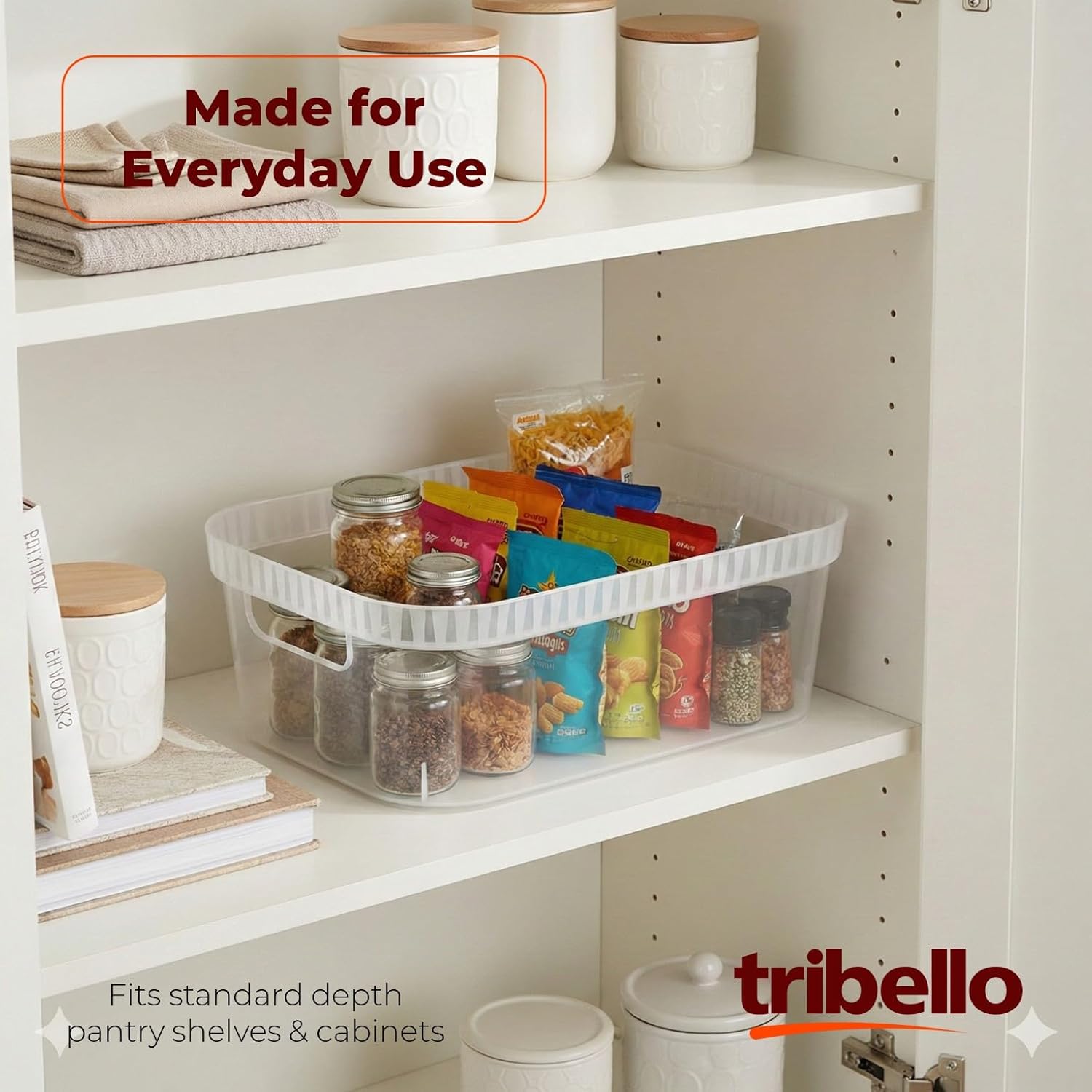 Tribello Modern Cabinet Organizers And Storage Pantry Shelf Organizer - Clear Plastic Storage Bins - (Medium - 12” X 8” X 4”)