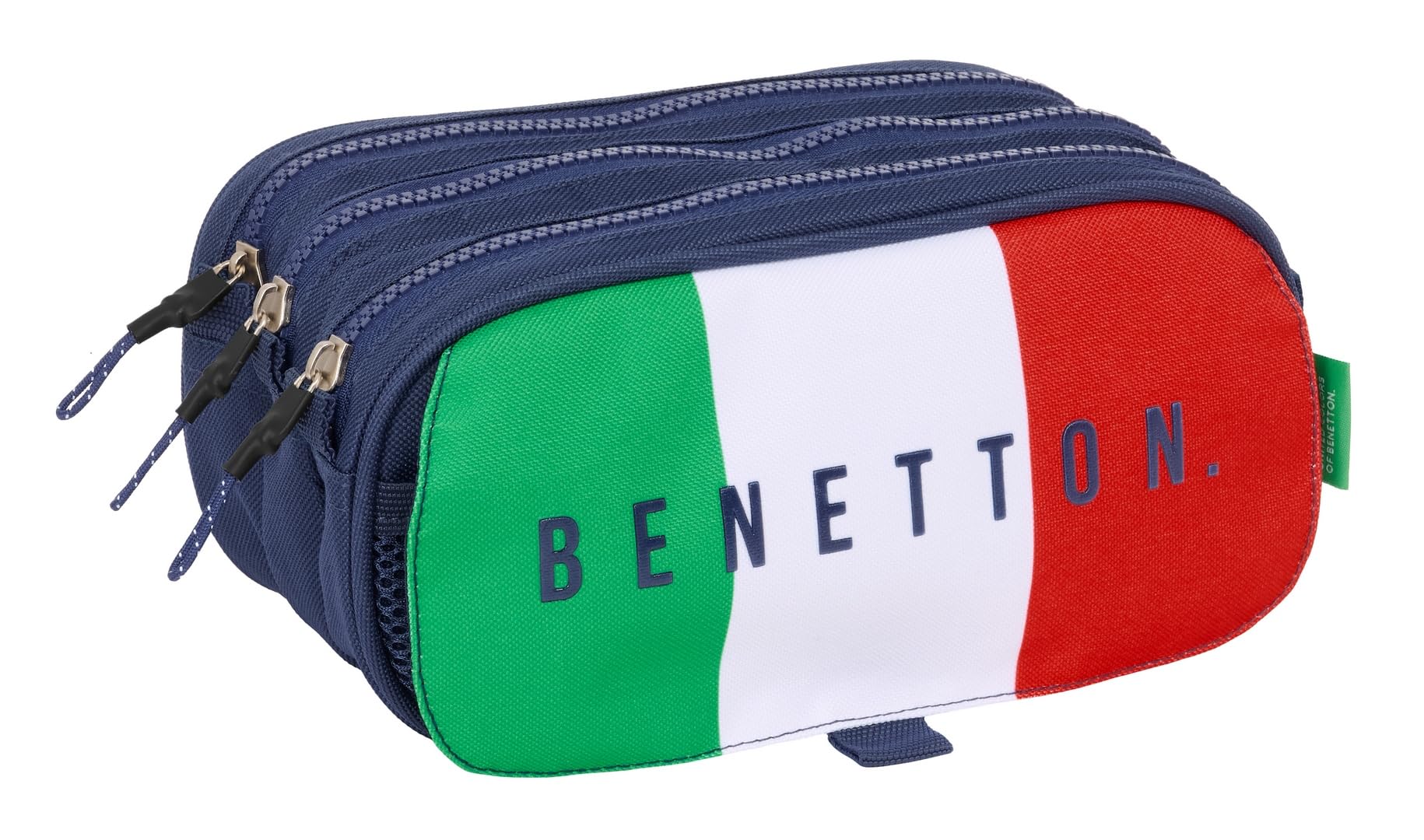 Safta BENETTON FLAG – Triple Big Pencil Case, Children's Pencil Case, Ideal for School Age Children, Comfortable and Versatile, Quality and Resistance, 21.5 x 8 x 10 cm, navy, M, Casual