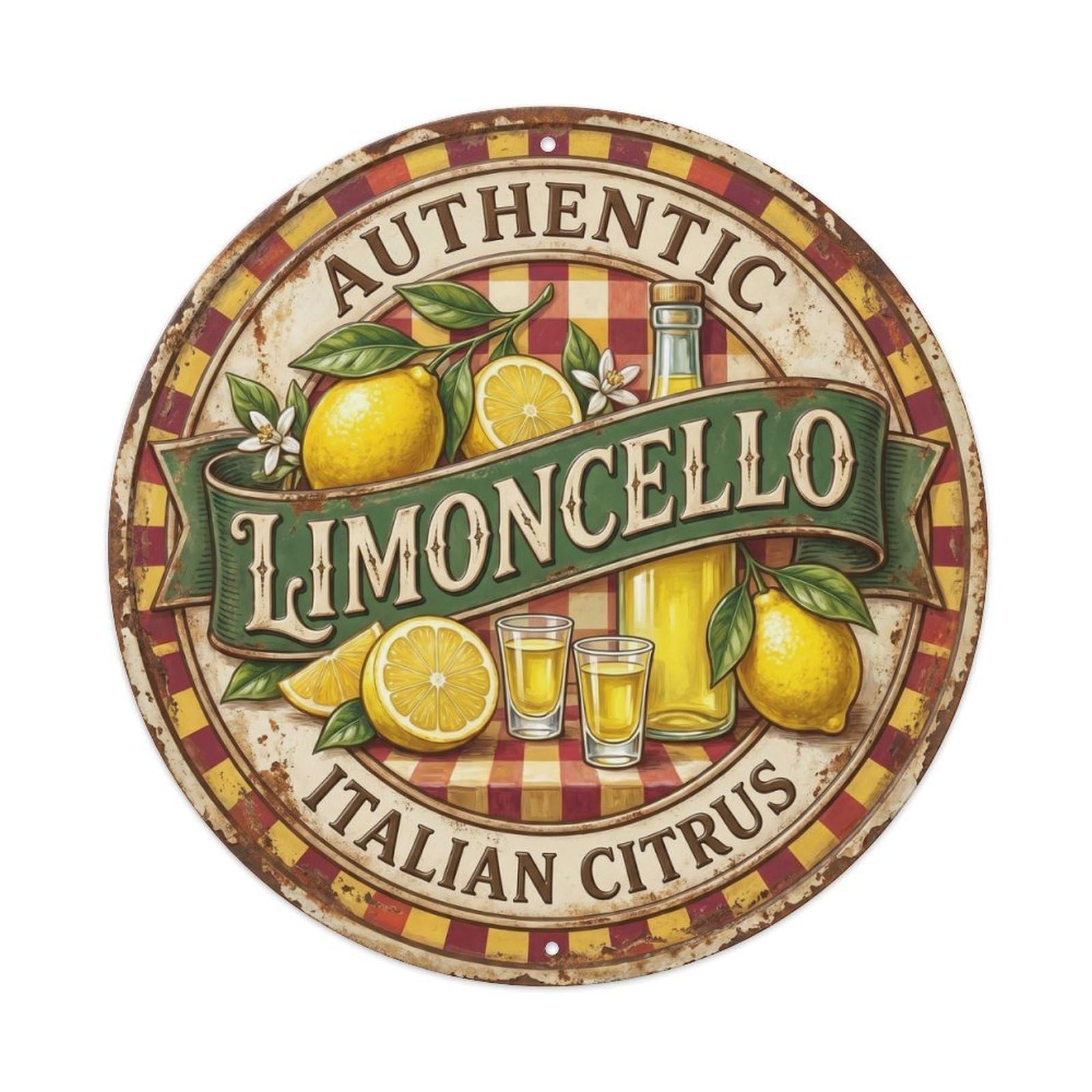 Authentic Italian Citrus Badge Metal Tin Sign Plaque Wall Decor for Cafe, Club, Garden Round Metal Poster 8x8Inch