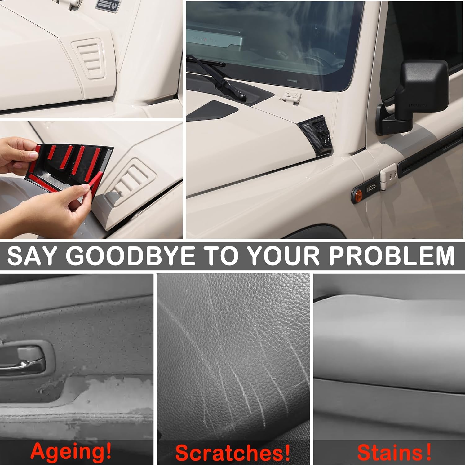 Car Cowl Body Armor Outer Cowl Covers Corner Guards Compatible with Ineos Grenadier 2020-2025 Car Hood Protection Decoration on Both Sides Exterior Accessories Parts (Carbon Fiber Pattern)