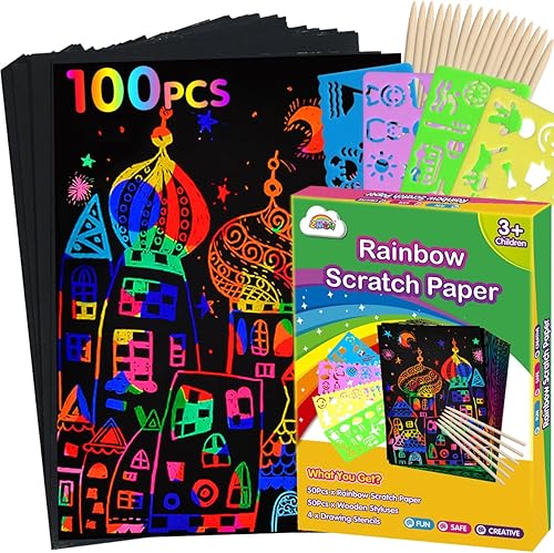 ZMLM Scratch Paper Art Set: 100Pcs Magic Art Craft Kid Easter Gifts Scratch Paper Supplies Toddler Preschool Learning Toys for Age 3 4 5 6 7 8 Girls