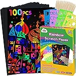 ZMLM Scratch Paper Art Set: 100Pcs Magic Drawing Art Craft Kid Scratch Paper Supplies Toddler Preschool Learning Toys for Age 3 4 5 6 7 8 Girls Boys Birthday Activities Party Favors