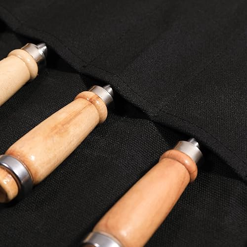 Miniatura 2 de Rollo de herramientas de llave con 6 bolsillos, bolsa enrollable de lona encerada para cinceles, martillos, plantillas de pesca, cuchillo de