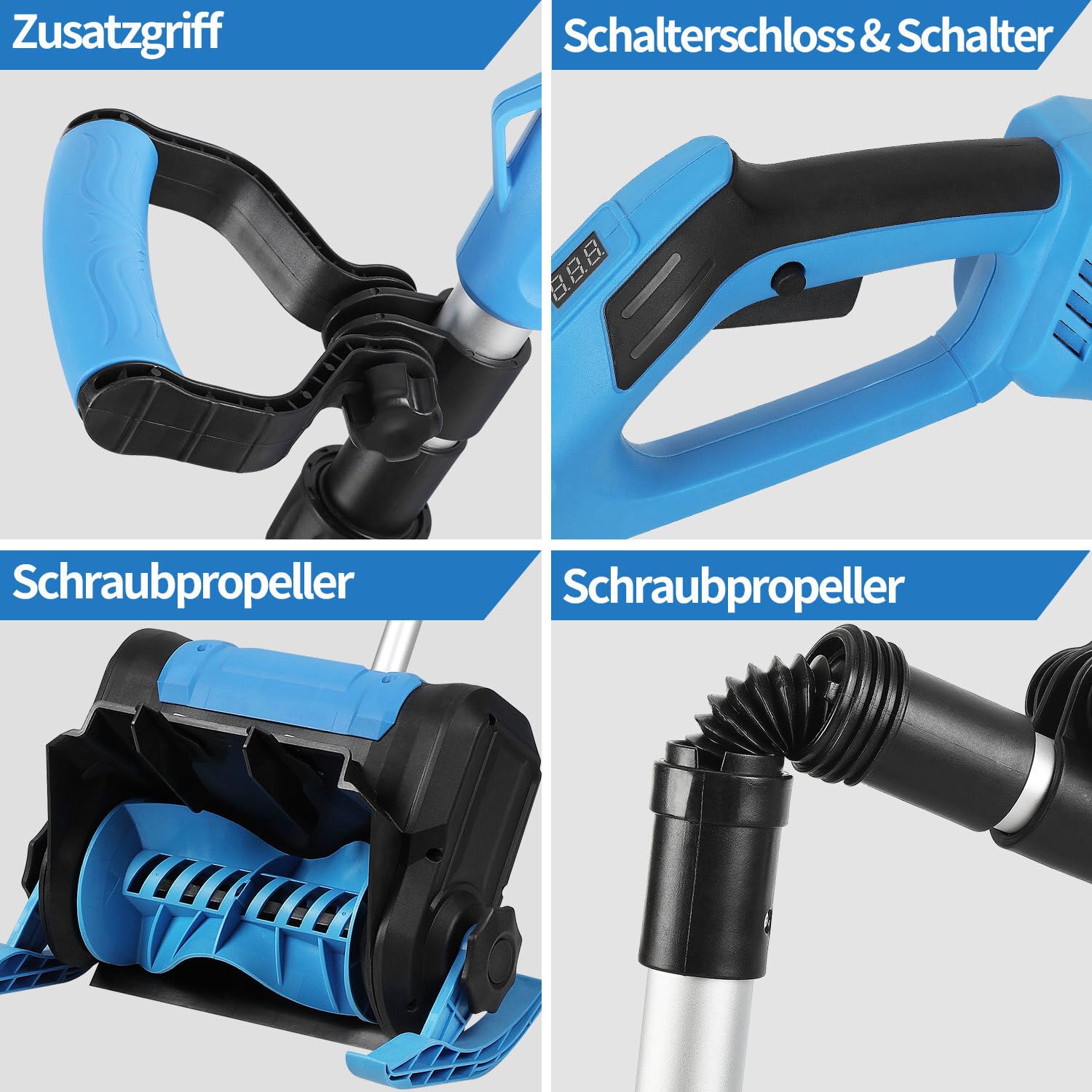 Akku-Schneefräse, 21V/1000W Elektrische Schneefräse mit 2×4500mAh Akkus & Ladegerät, 25cm Arbeitsbreite, 8m Wurfweite, Bürstenloser Motor, Leicht (3.6kg) für Gehweg & Terrasse