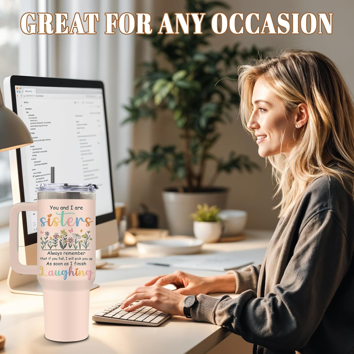 DUUV Sister Birthday Gifts, Sisters Gifts from Sister Tumbler 40 Oz, Christmas Thanksgiving Birthday Gift for Soul Sisters BFF Bestie Friends, 40 Oz Tumbler with Handle Lid and Straw, 1PCS - Image 7