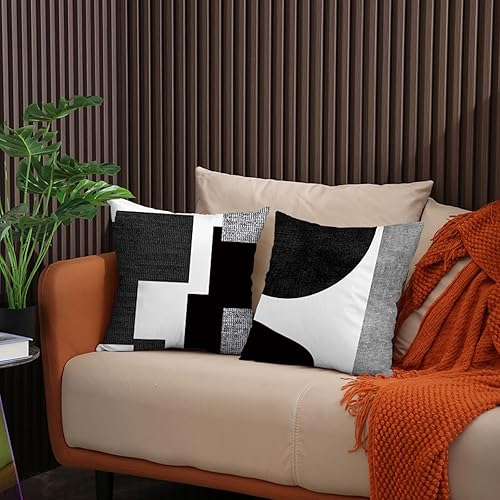 Miniatura 4 de LOHDALOLF Juego de 4 fundas de almohada geométricas abstractas de 20 x 20 pulgadas, color gris y negro, fundas de cojín decorativas bohemias para