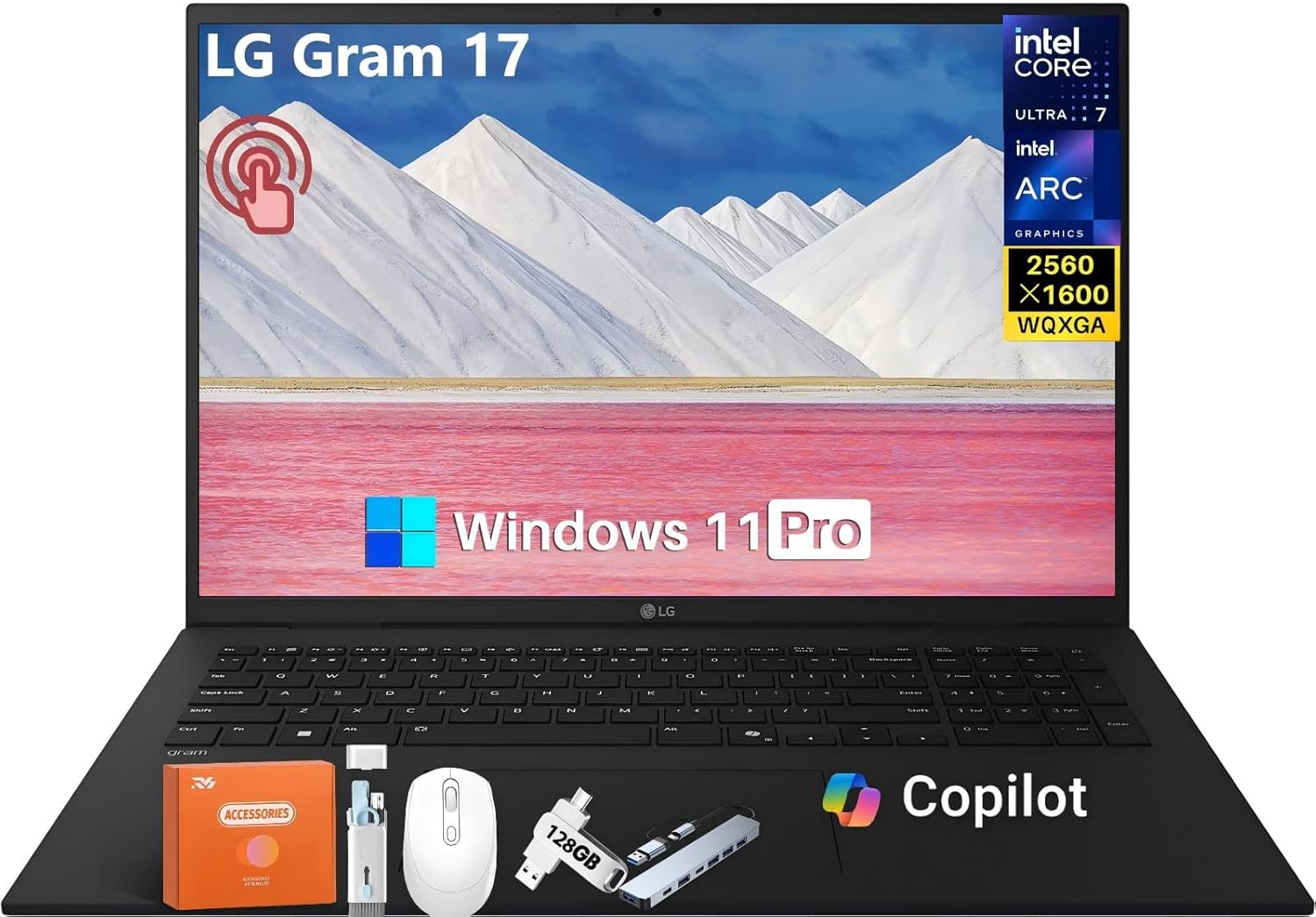 LG Gram 17 Business Laptop, 17 inch WQXGA Touchscreen, Intel Core Ultra 7 258V, AI Boost (47 NPU Tops), 32 GB LPDDR5X, 1 TB SSD, Intel Arc Graphics, Copilot+ PC, Backlit KB, Wi-Fi 7, Windows 11 Pro