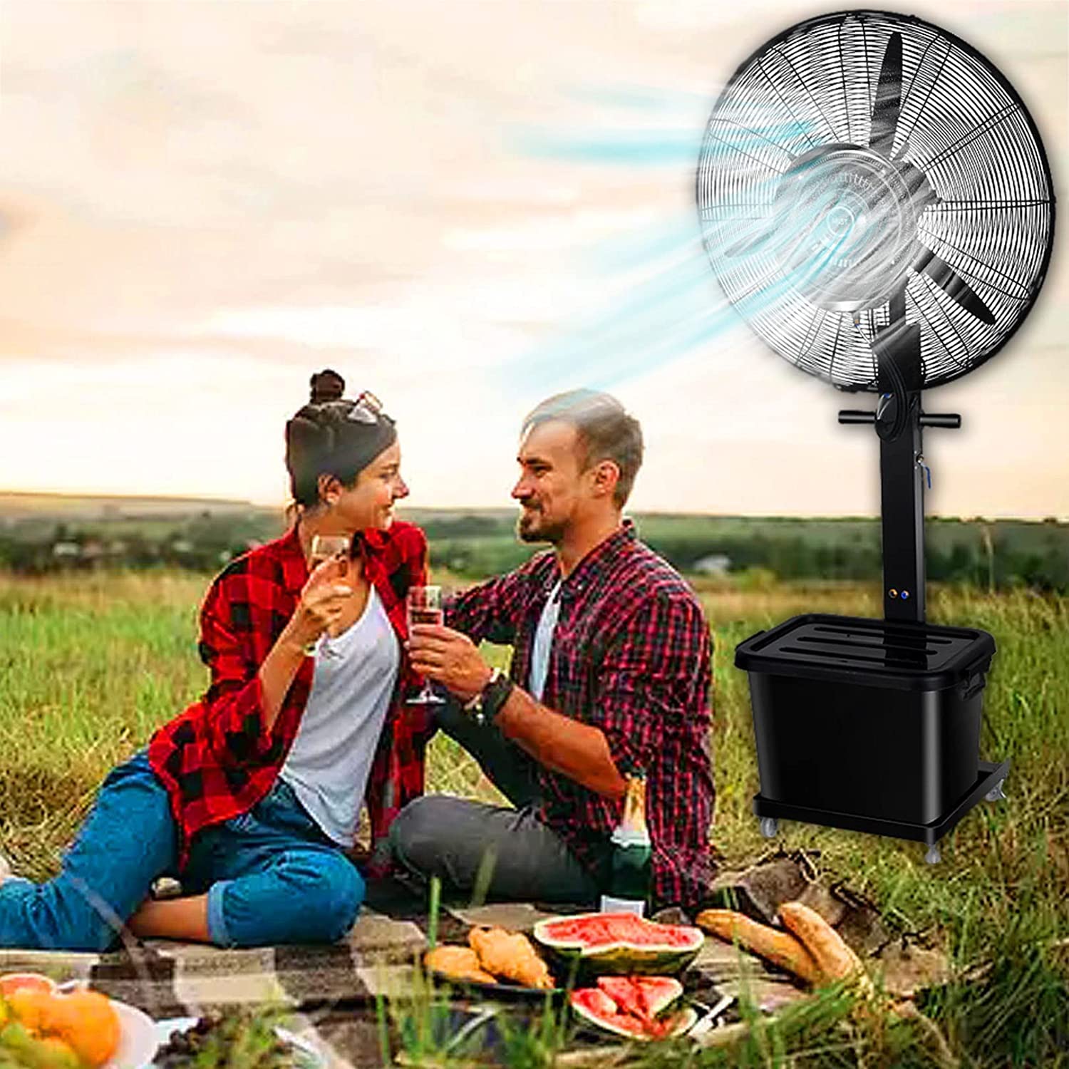 asdchZen Oscillating Misting Fan, Adjustable Height Pedestal Fan With 3 Wind Modes For Patio, Outdoor Restaurant, Workshop,80CM
