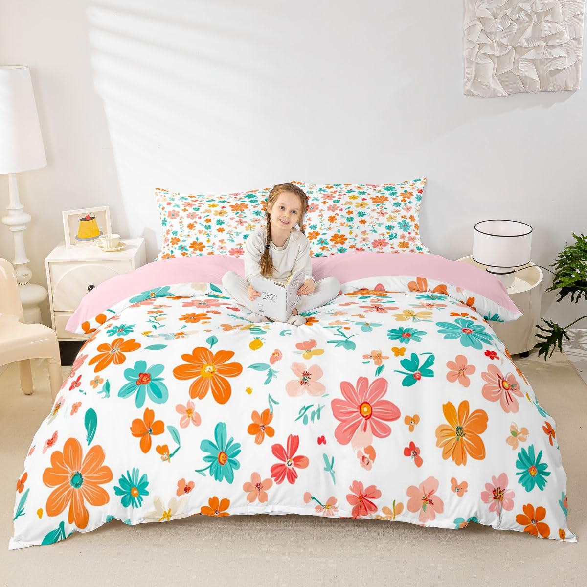 Homewish Vintage kwiatowa podwójna poszewka na kołdrę wiosna lato kwiaty zestaw pościeli dla dzieci nastolatków dorosłych turkusowy pomarańczowy wiktoriański kwiatowy poszewka na kołdrę dom wiejski