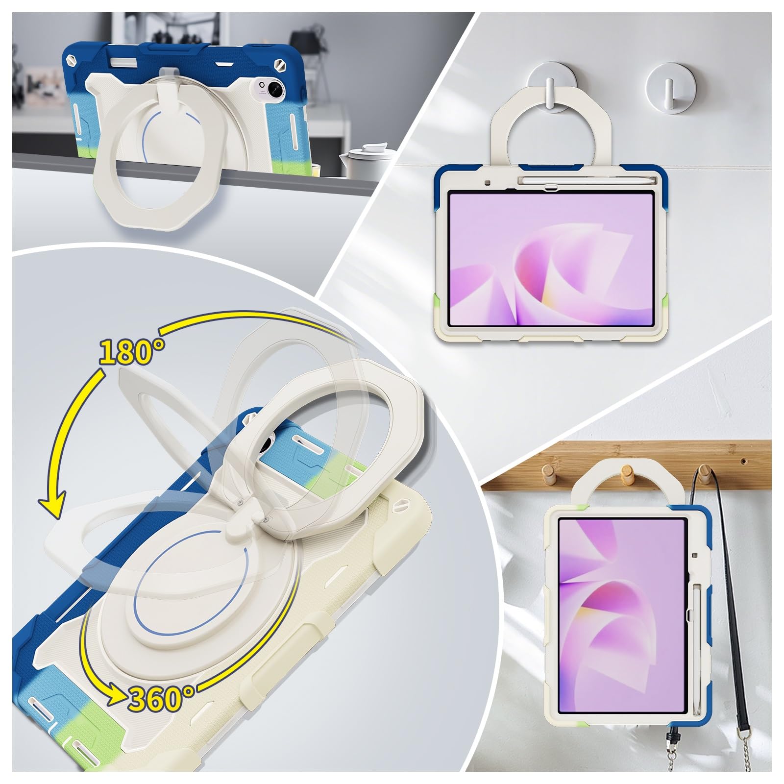 Custodia protettiva completa, resistente, per Huawei Matepad Air da 11,5 pollici, supporto girevole a 360°, tracolla, portapenne e anello per impugnatura, custodia antiurto per bambini e adulti (blu