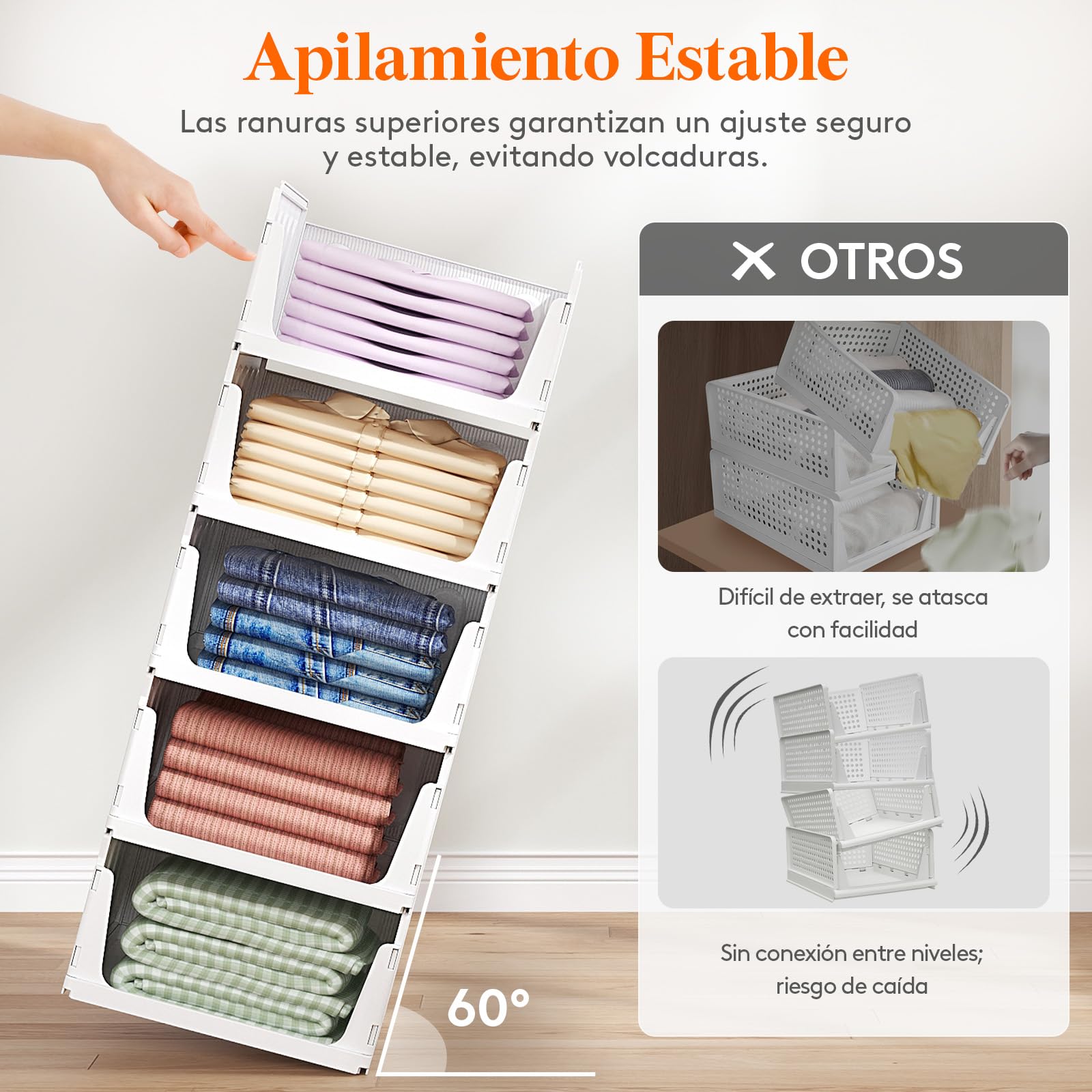 Lifewit Organizador de Armario Apilable, Cajas de Almacenaje Extensibles 24L, Blanco, 6 Pack