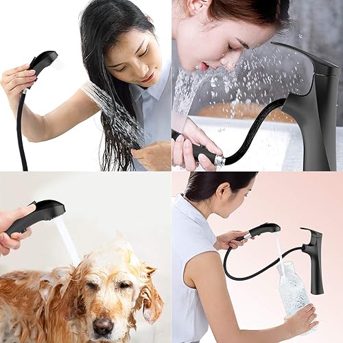 Miniatura 6 de MIAOHUI Grifo de baño extraíble de níquel cepillado, grifo de fregadero de baño de un solo orificio con 3 modos de rociador, grifo de tocador